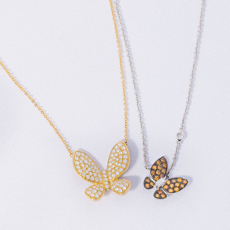 Gold and Diamond Butterfly Necklace
